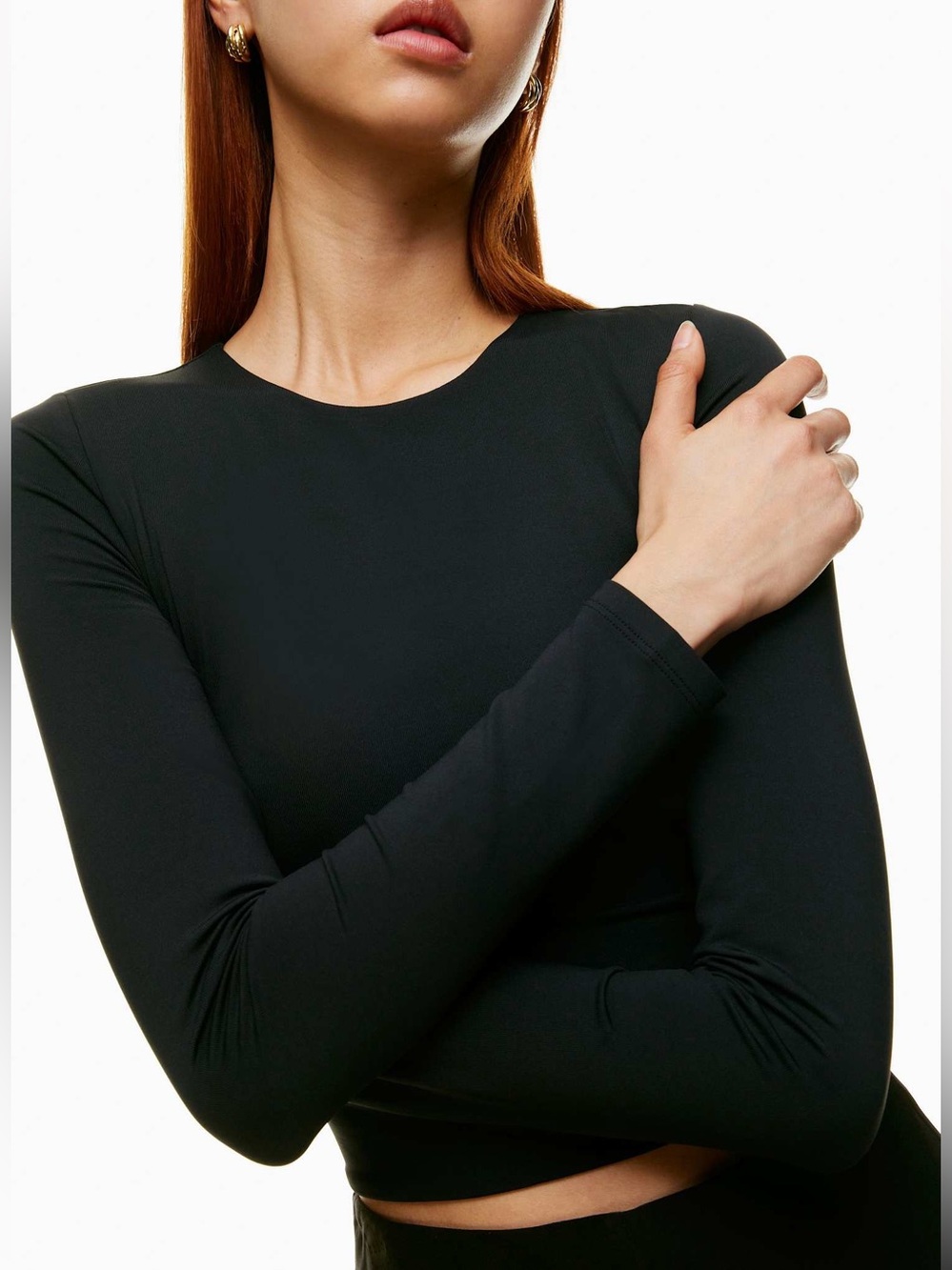 Babaton Contour Crew Cropped Long-Sleeve Shirt Sz Large Black